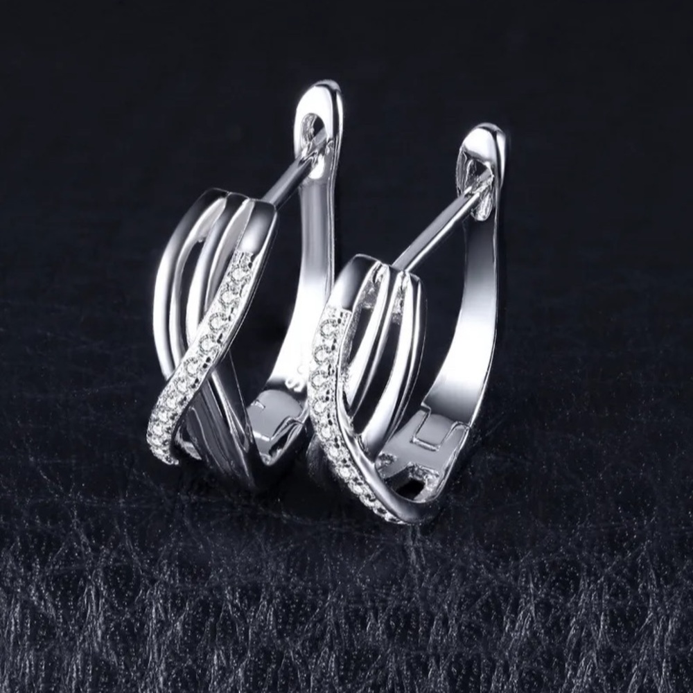 New Beautiful New Sterling Silver Sim. Diamond Huggies - Picture 3 of 3